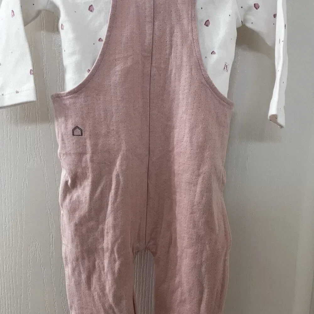 Petite Maison x NONO Pink Overalls and Top 2PC Set Organic Cotton Girls 6 Months